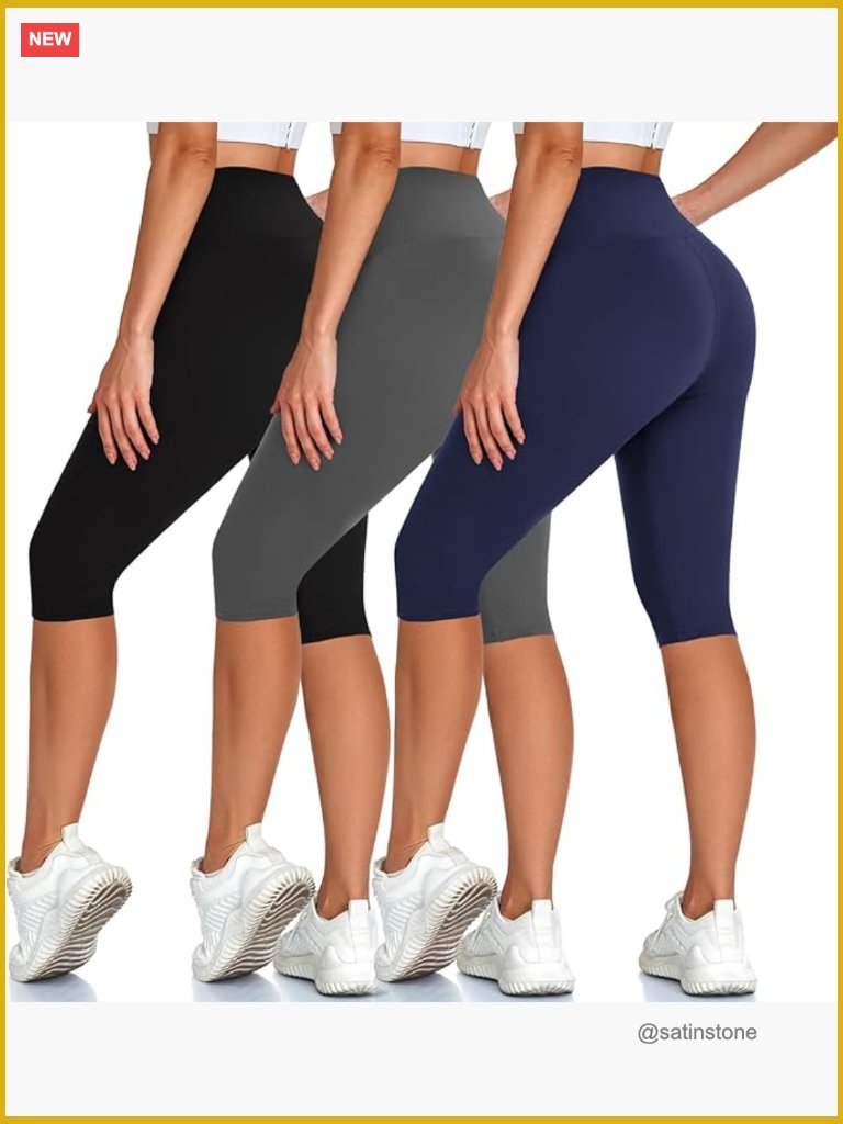 3 Pack High Waisted Capri Yoga Leggings Knee Length Workout Shorts